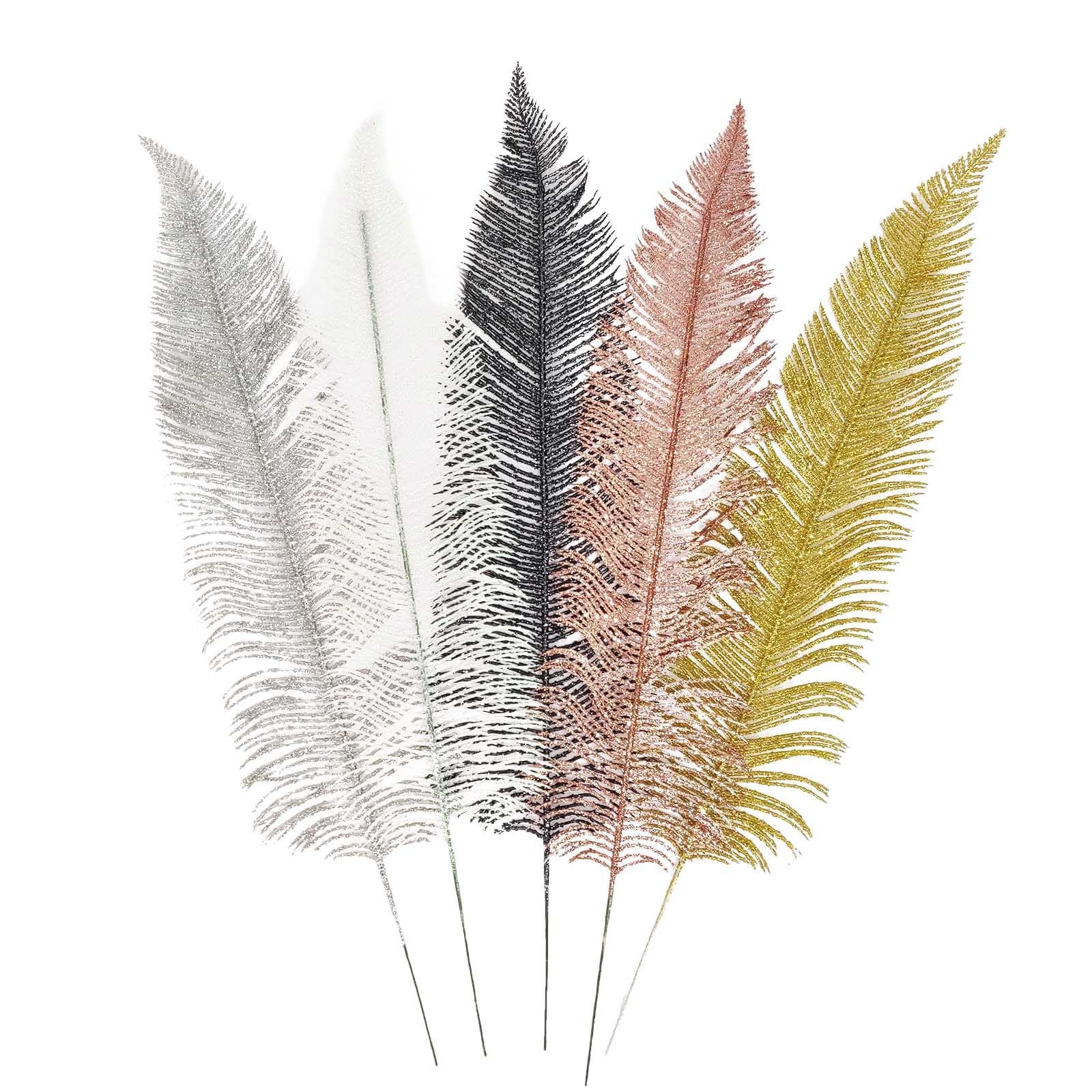 2x Large Heavy Glittered Spiky Feather Leaf