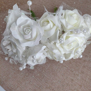 Glitter, Voile and Pearl Foam Rose Bunches