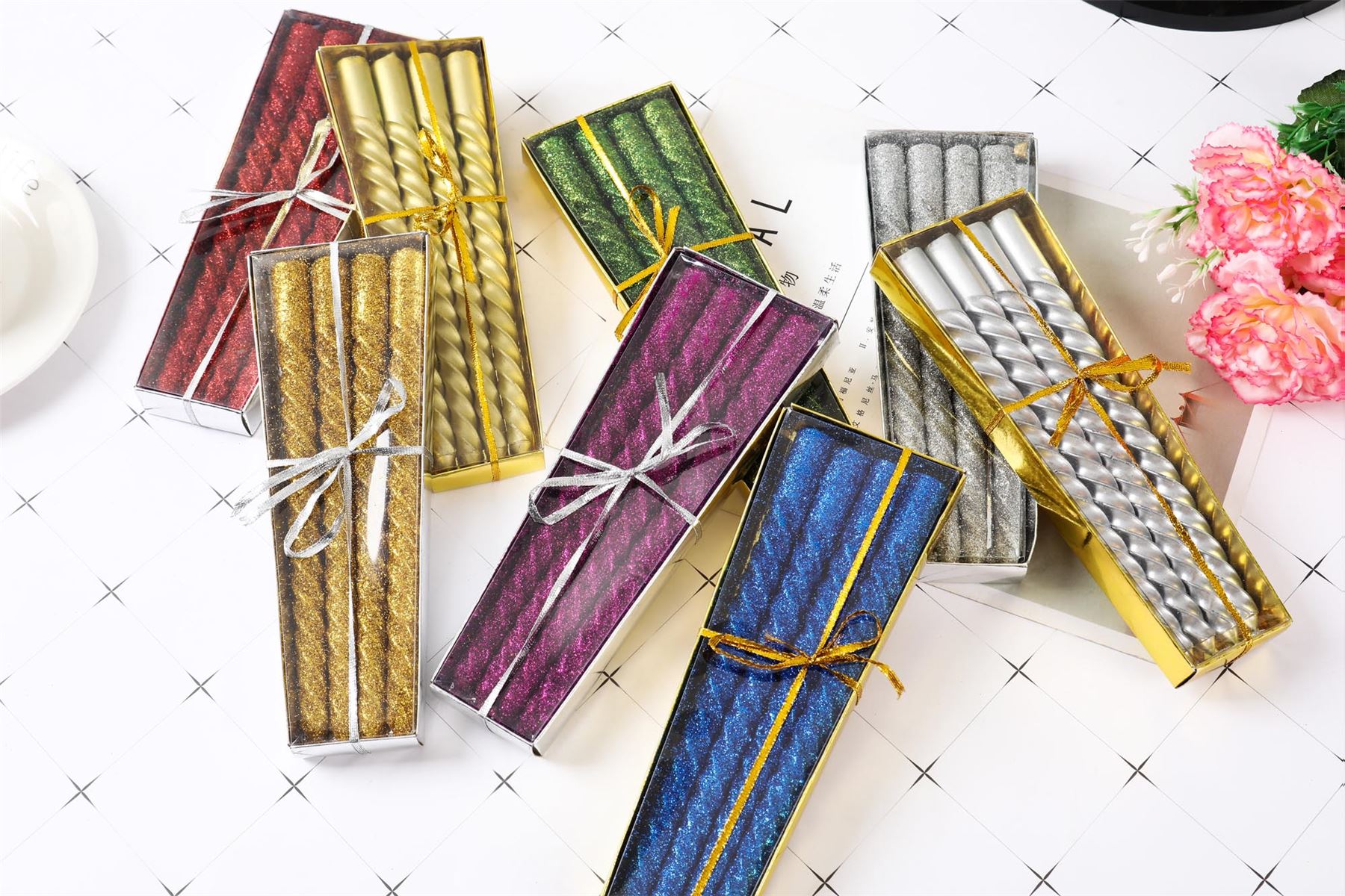 Full Glittered Metallic Taper Candles