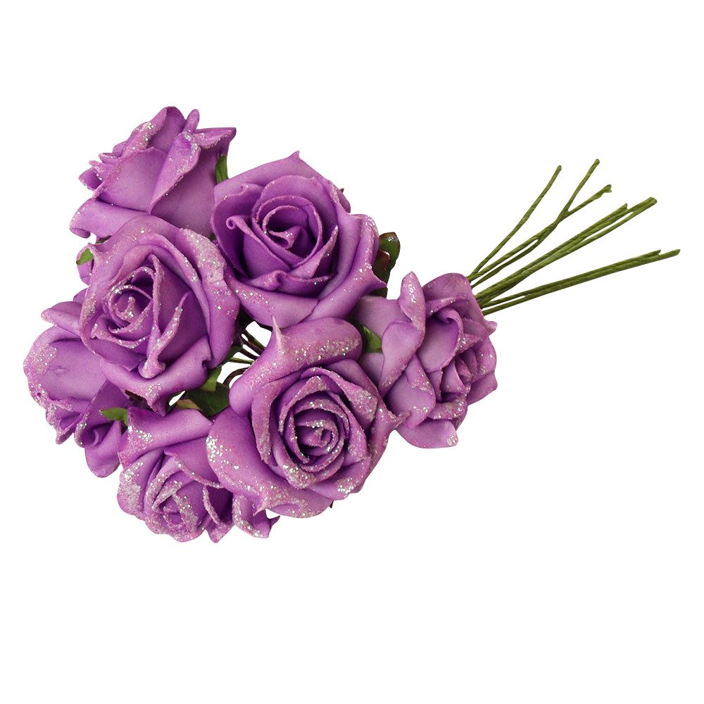 Bunch of 8 Purple Glitter Foam Roses
