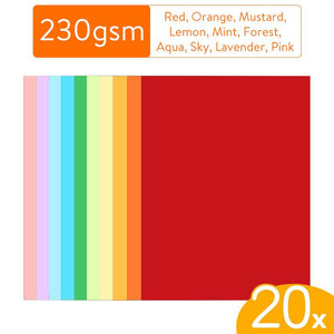 20x Sheets of Assorted A4 Colour Cardboard 230g