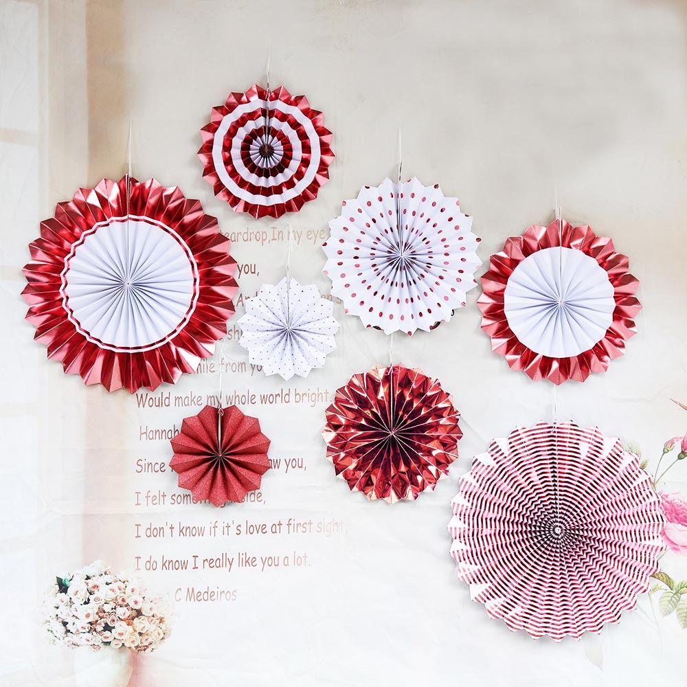 Set of 8 Metallic Paper Fans