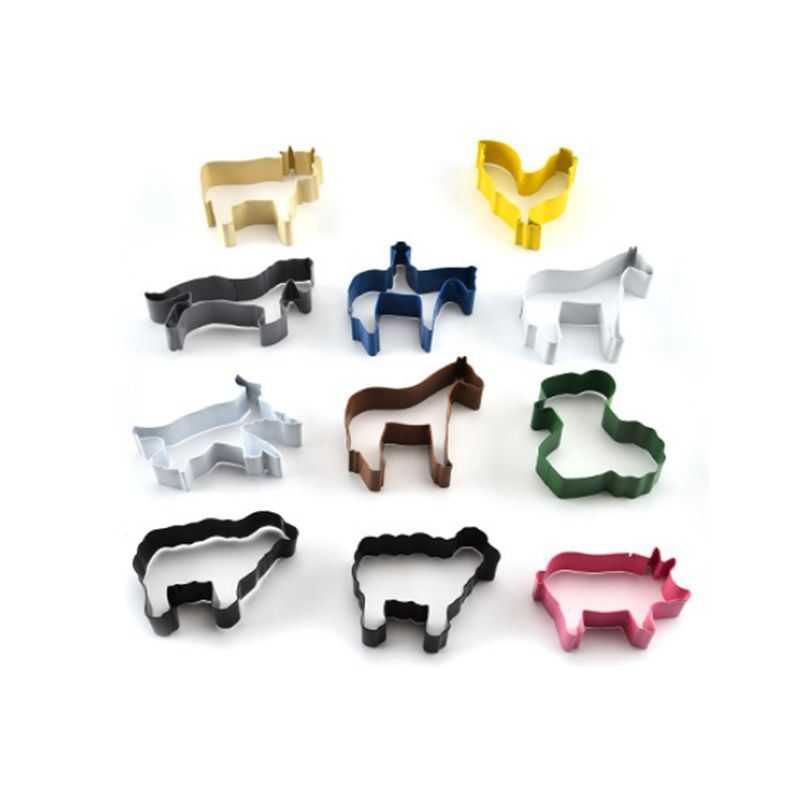 Set of 11 Large Premium Painted Stainless Steel Colourful Farm Animal Cookie Cutters