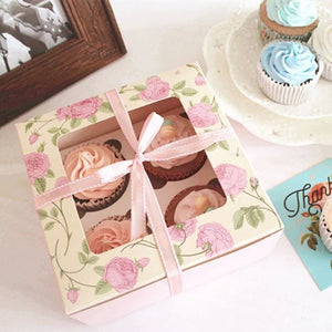 Vintage Floral Printed 4 Hole Cupcake Boxes