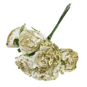 2x Bunches of Mini Paper Gold Glittered Roses
