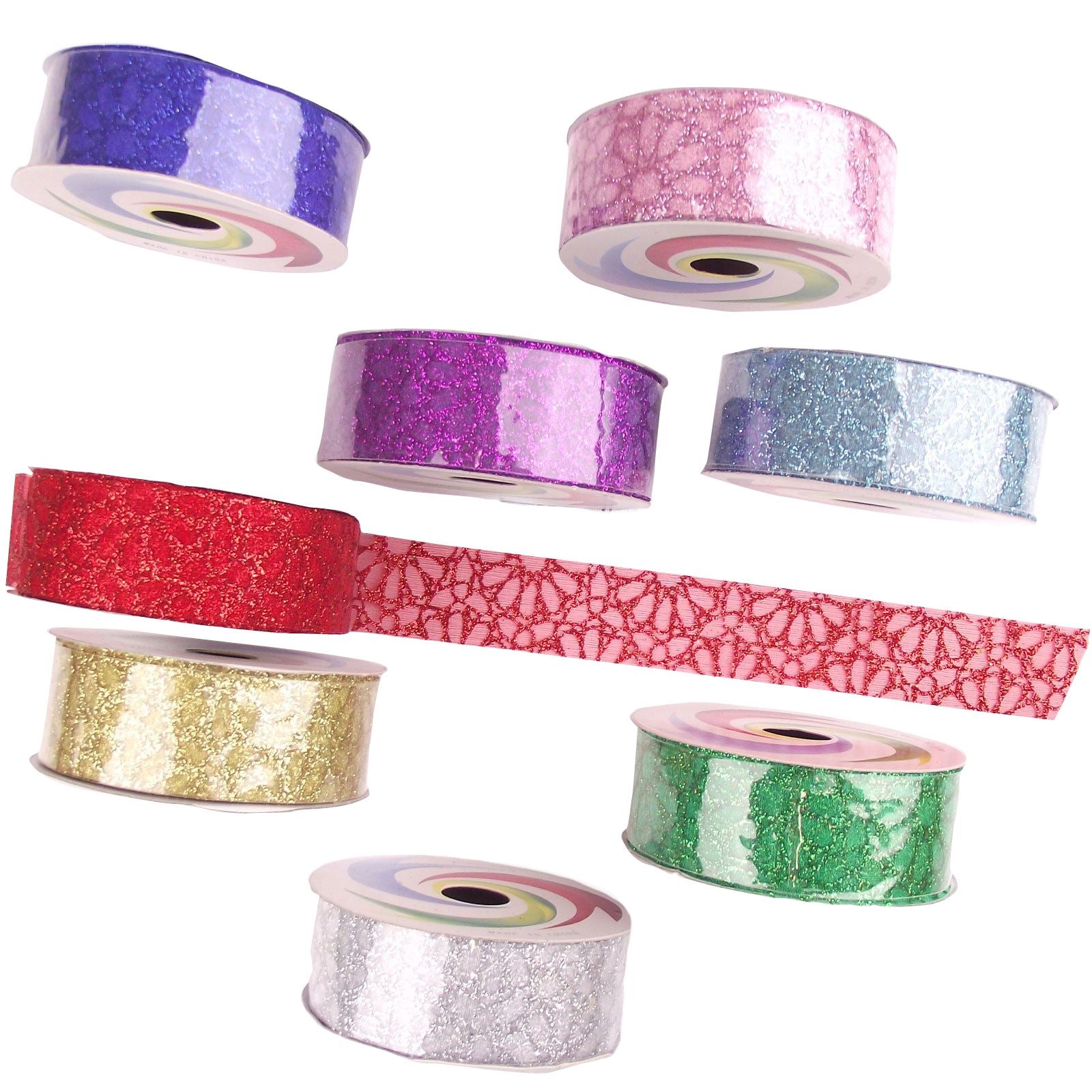 25mm Glitter Organza Ribbon Rolls