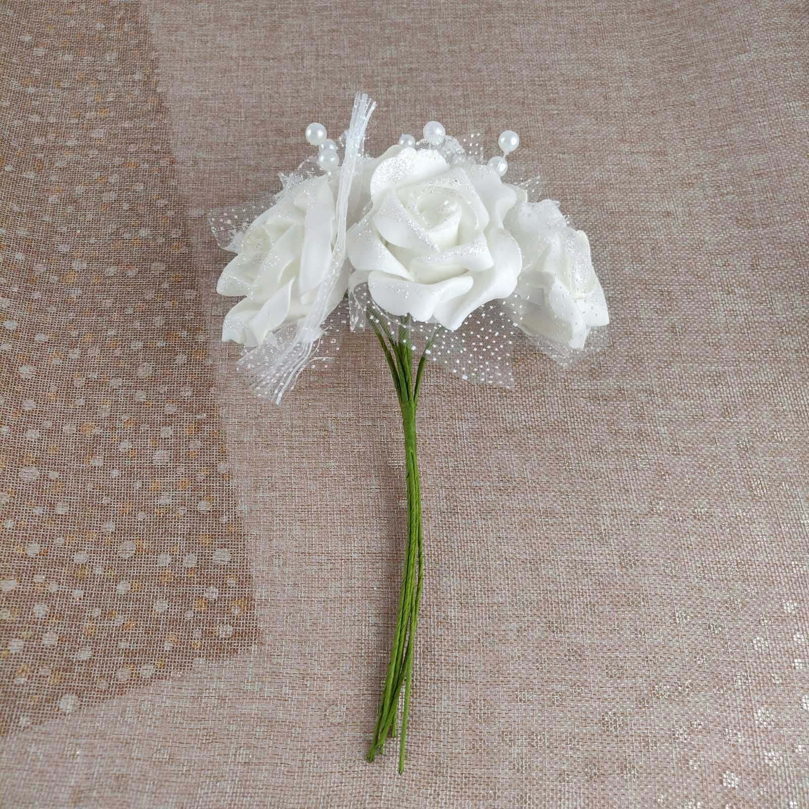 Glitter, Voile and Pearl Foam Rose Bunches