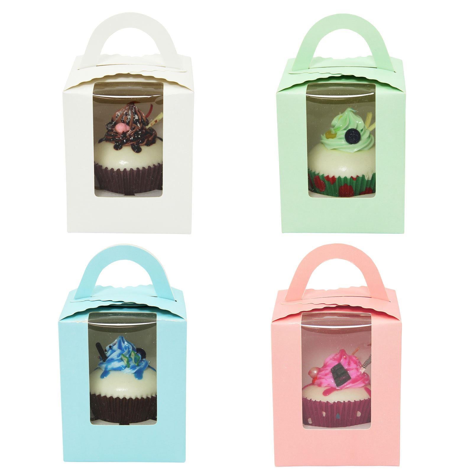 Large Coloured Single Cupcake Boxes with Window and Handle