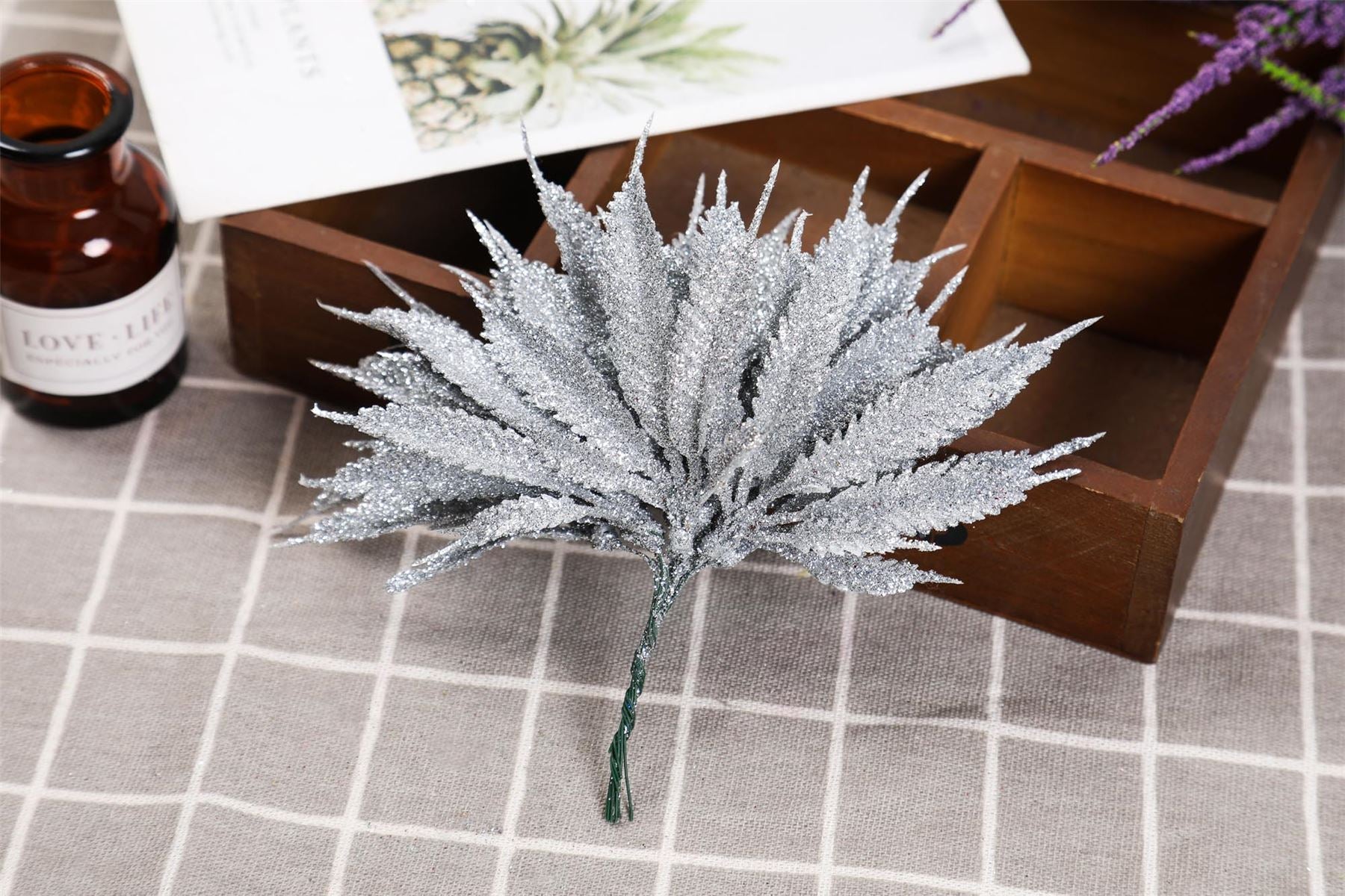 Bundle of 6 Mini Glitter Palm Leaves