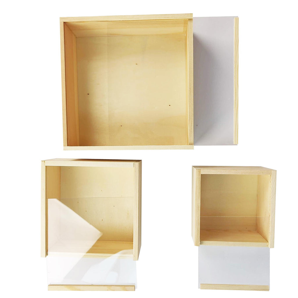 Natural Wooden Display Boxes with Clear Lid
