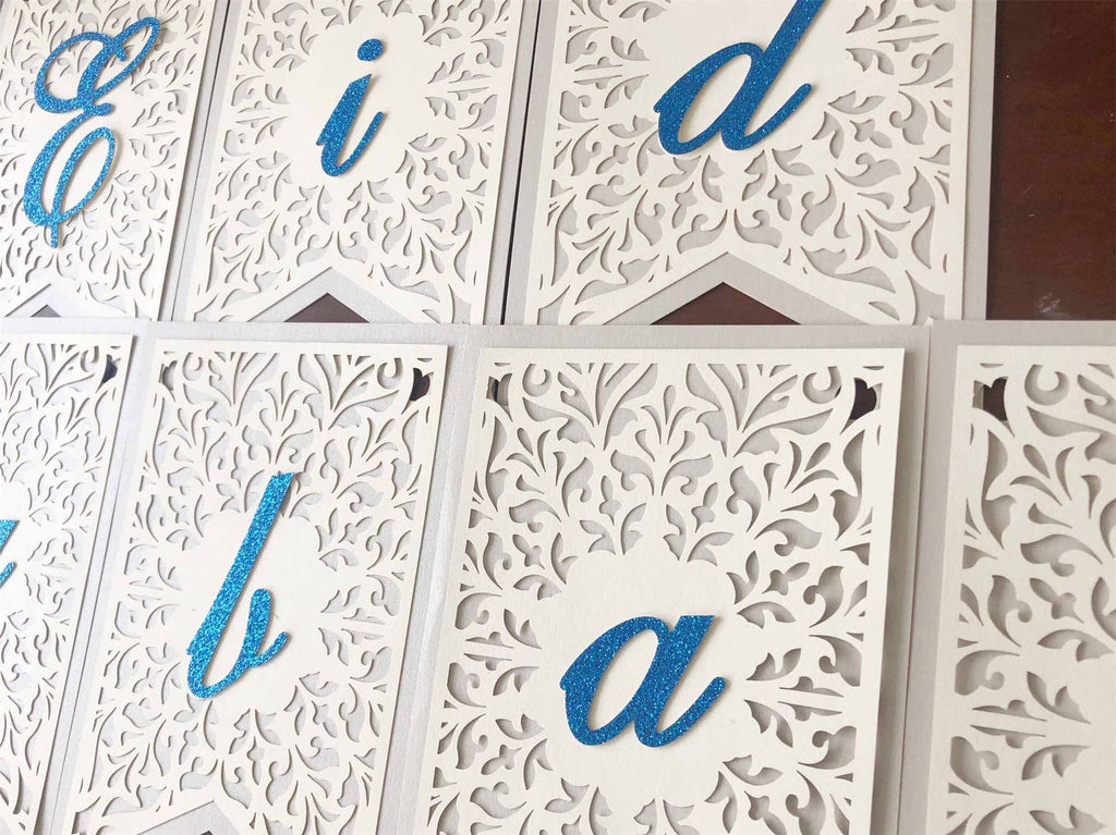Deluxe Laser Cut Eid Mubarak Lace Effect Bunting Banner