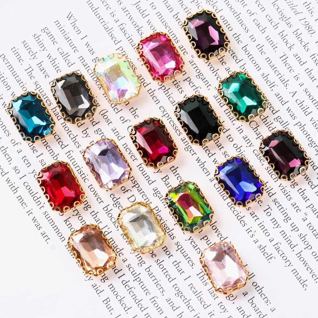 Coloured Large Rectangular Rhinestones in Setting
