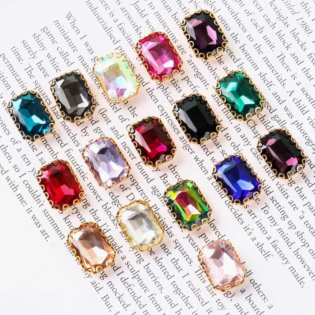 Coloured Large Rectangular Rhinestones in Setting