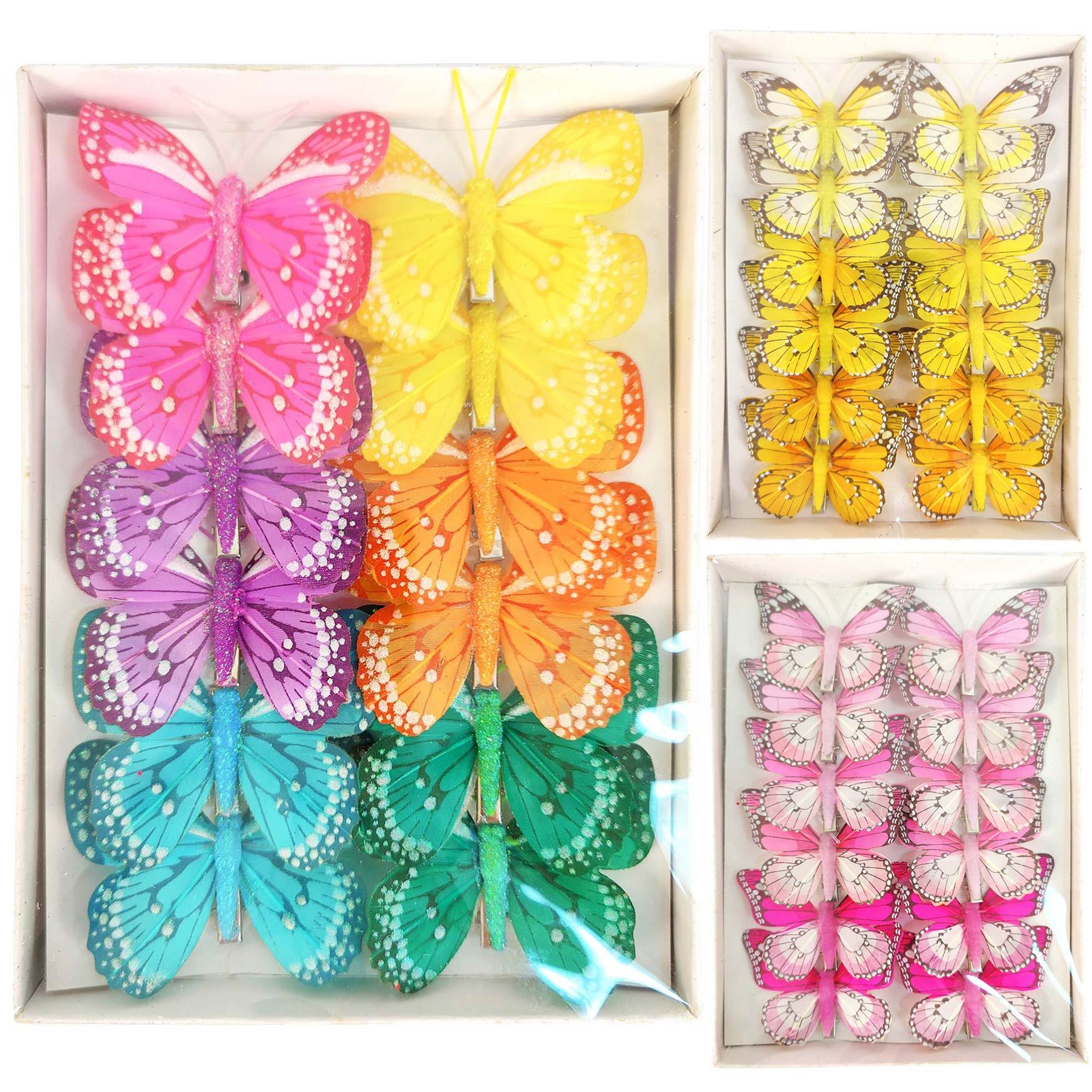 Box of 12 Premium Feather Butterfly Clips