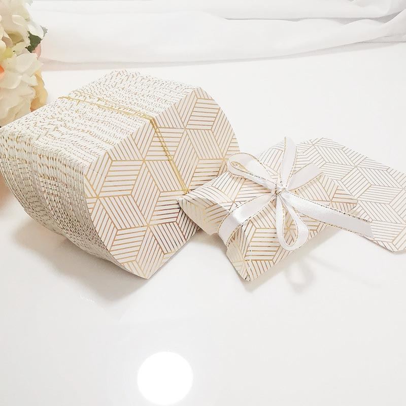 Luxury Gold and Silver Metallic Geometric Print Pillow Boxes - Wedding Favour