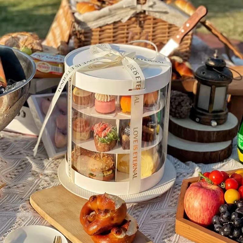 Title 1: High-grade French Mousse Three-layer Dessert Display Packing Box, Afternoon Tea Dessert Table Cake Pastry Box