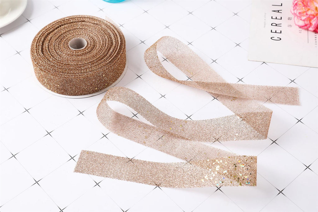 Premium Metallic Glitter Net Ribbon with Sequins 3 Metres