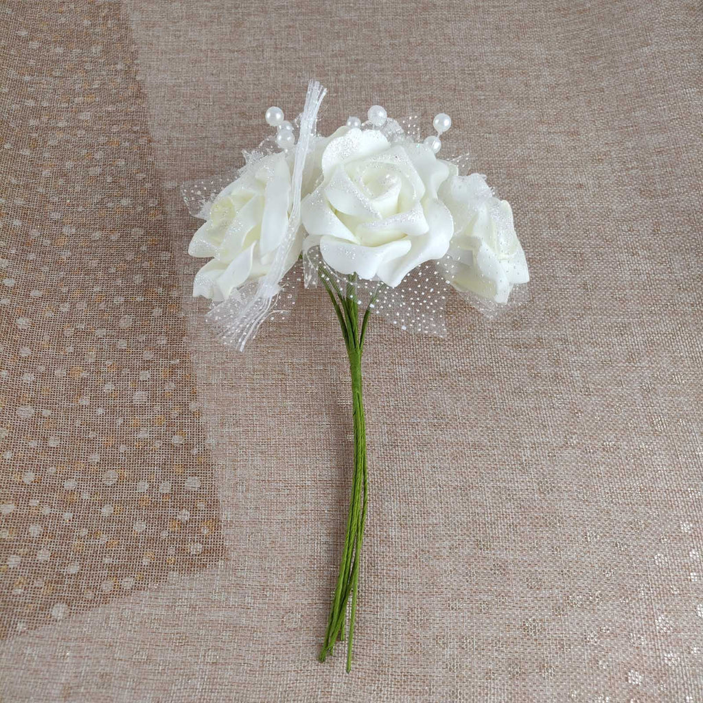 Glitter, Voile and Pearl Foam Rose Bunches
