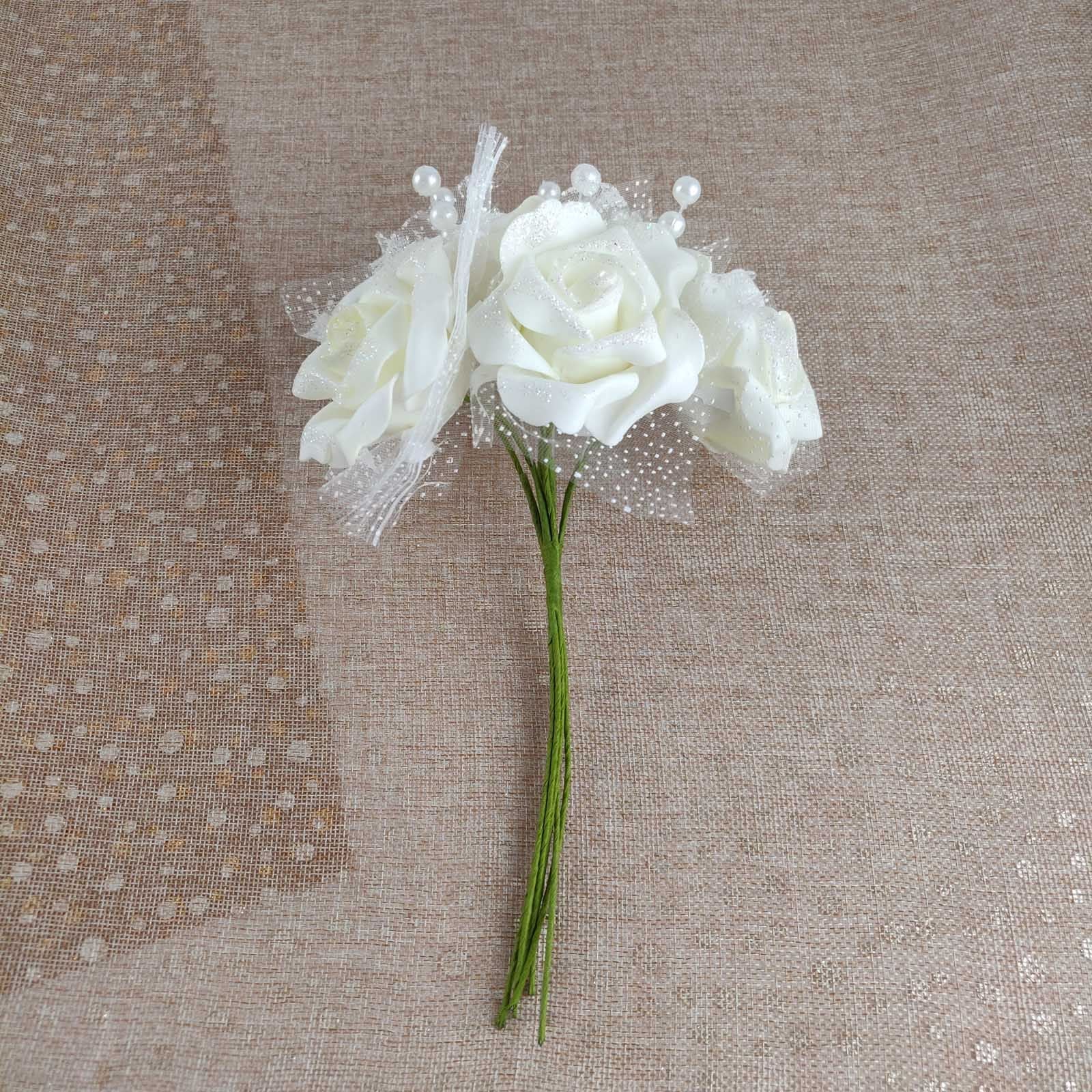 Glitter, Voile and Pearl Foam Rose Bunches