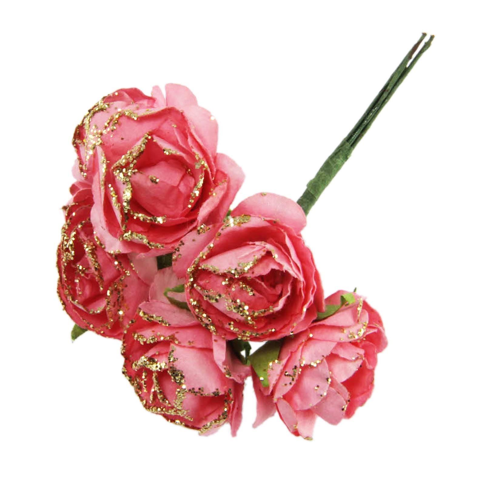 2x Bunches of Mini Paper Gold Glittered Roses