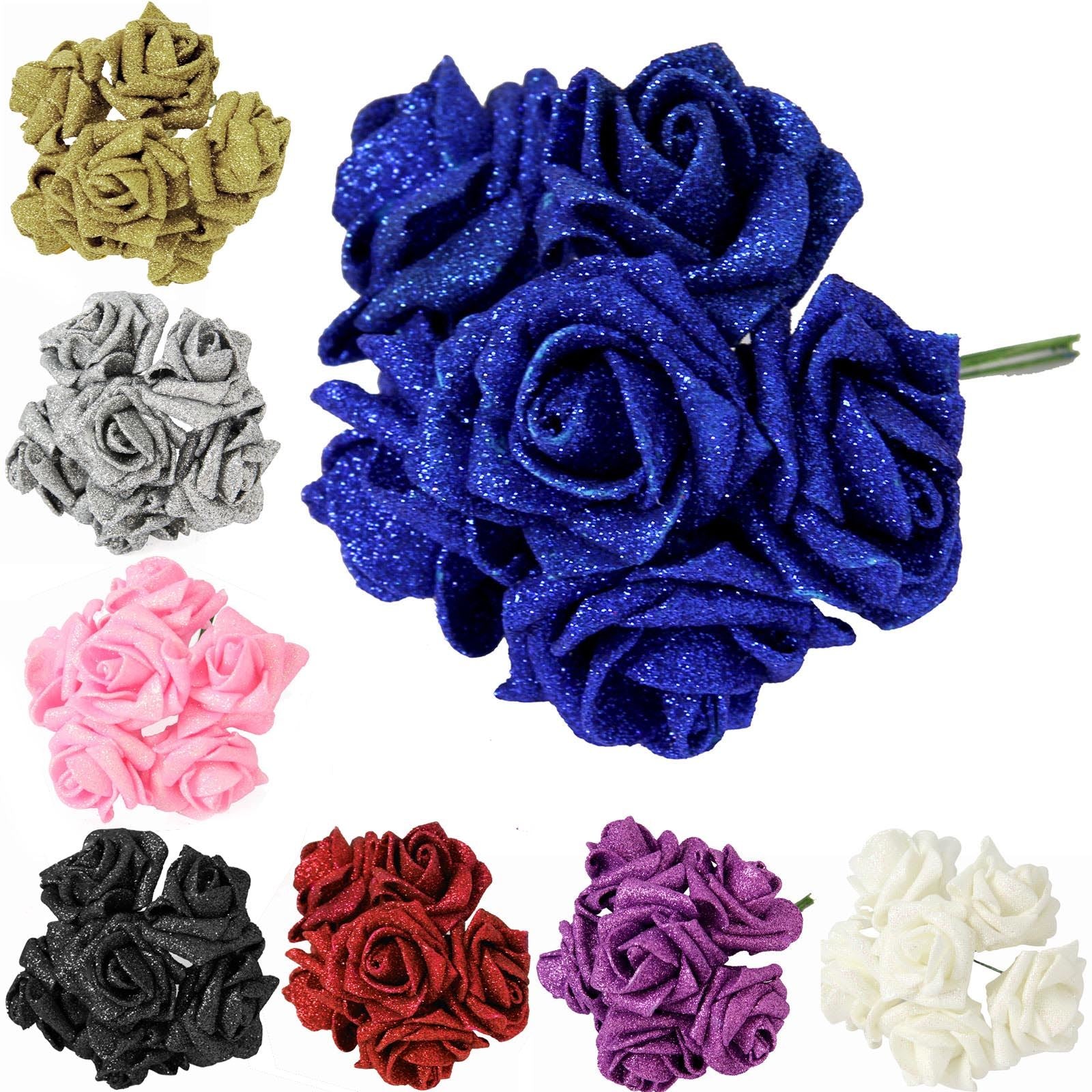 36x Full Glittered Foam Roses