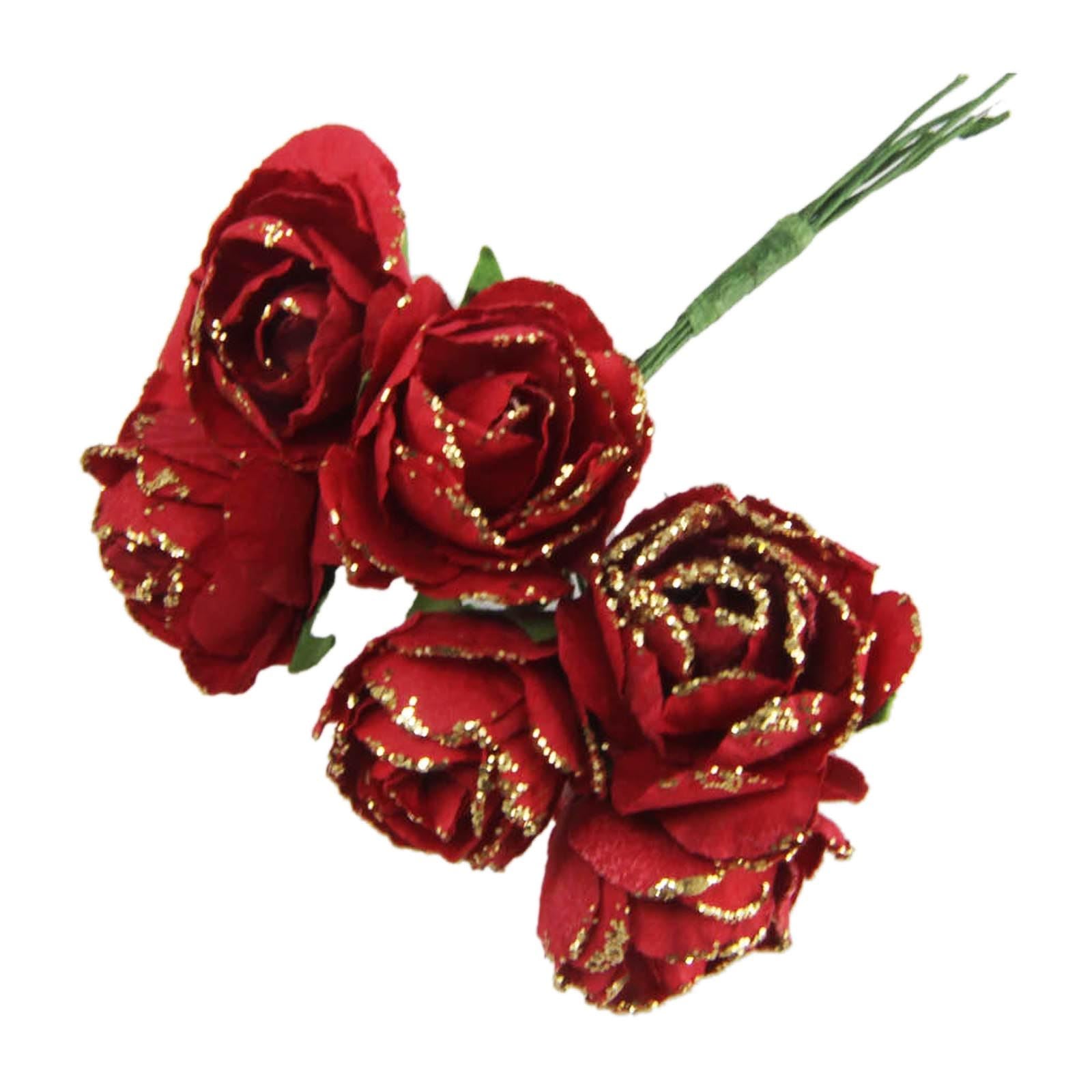 2x Bunches of Mini Paper Gold Glittered Roses