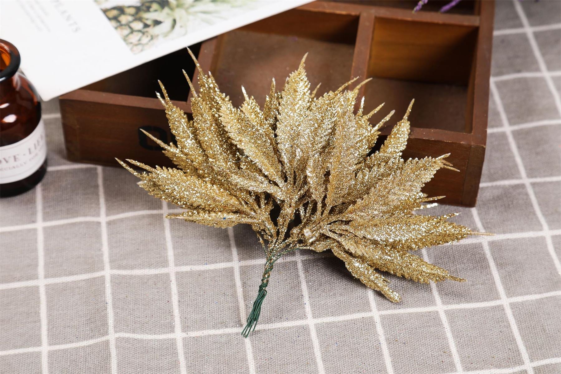 Bundle of 6 Mini Glitter Palm Leaves