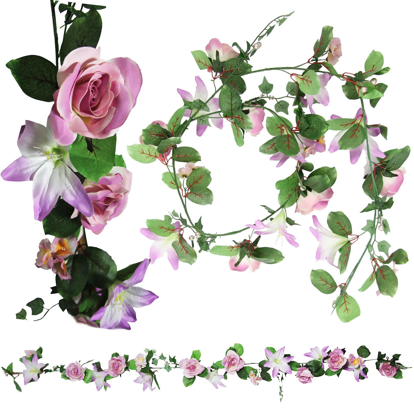 Premium Rose, Lily and Hydrangea Garland with Pearls