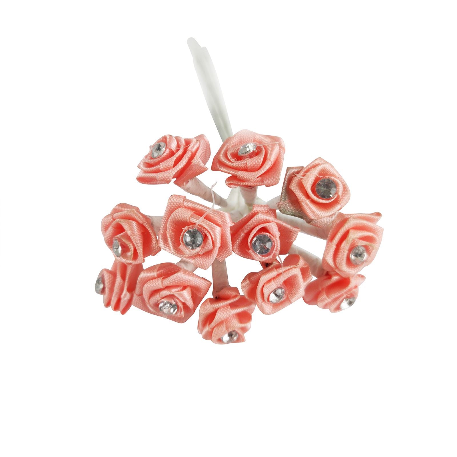 Bundle of 12 Mini Satin Diamante Roses
