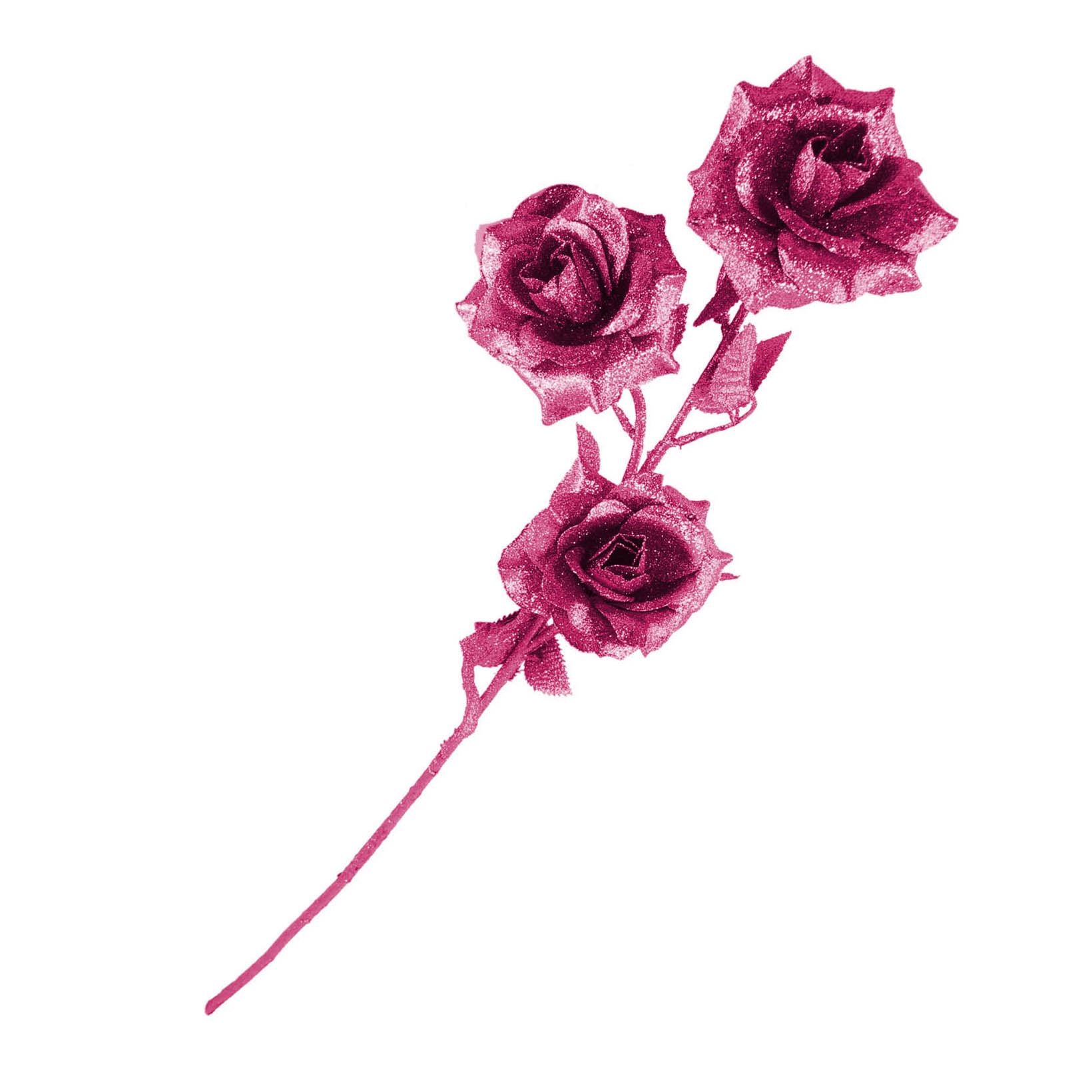 Heavy Glittered 3 Head Rose Spray