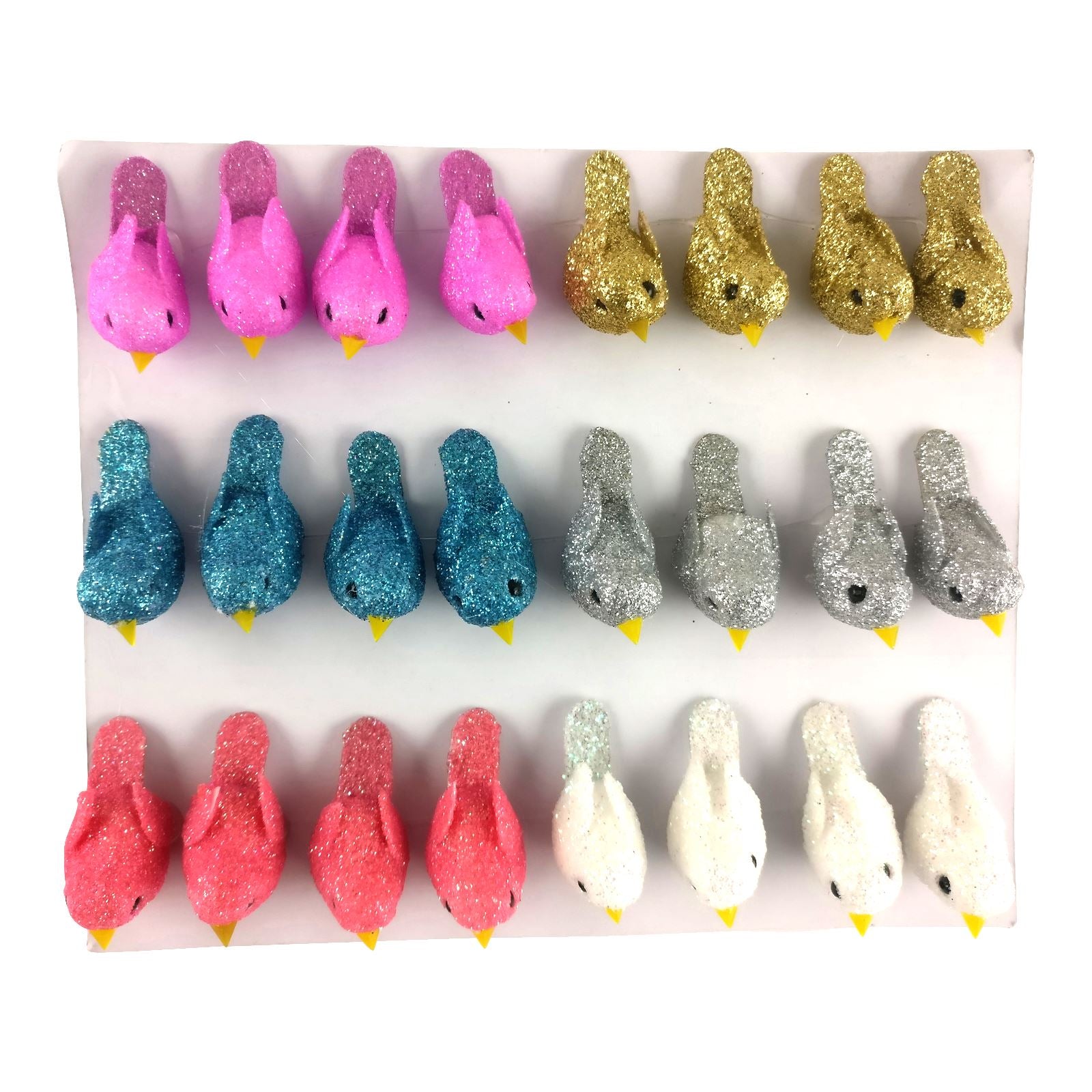 24x Assorted Glittered Mini Birds