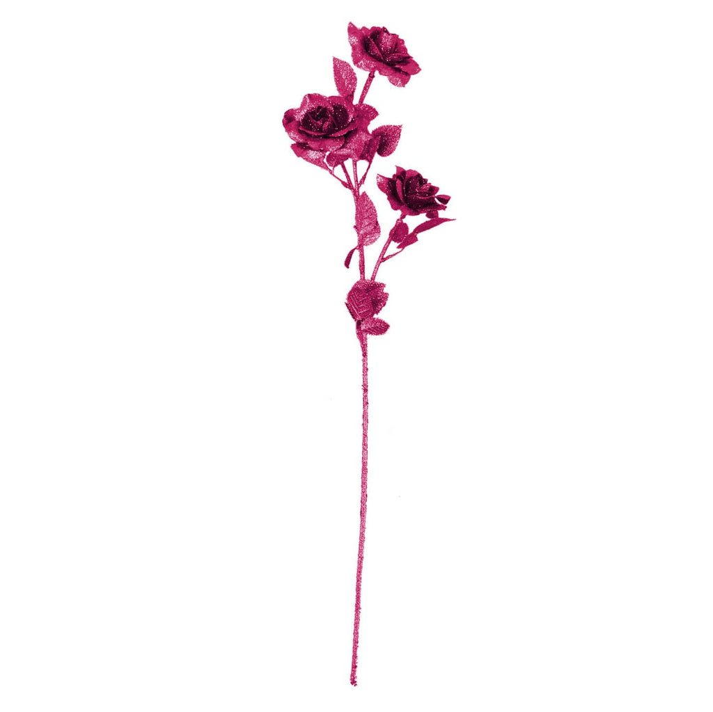 Heavy Glittered 3 Head Rose Spray
