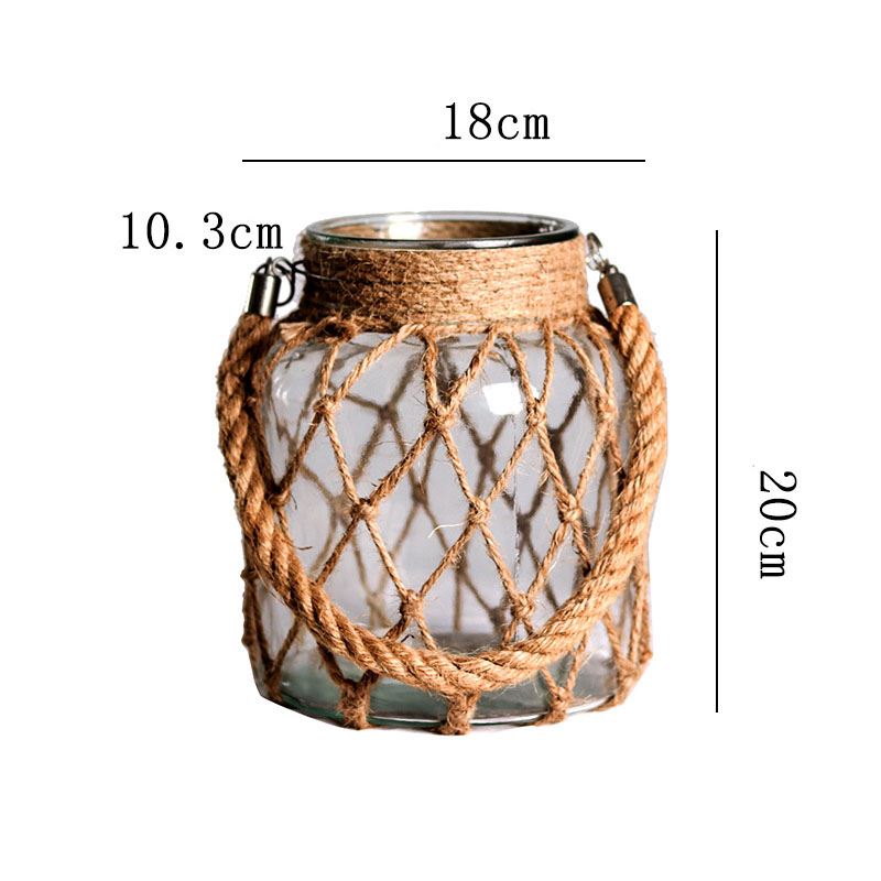 Luxury Hemp Rope Decorative Glass Vase - Hand Woven Transparent Vase Rustic Vintage