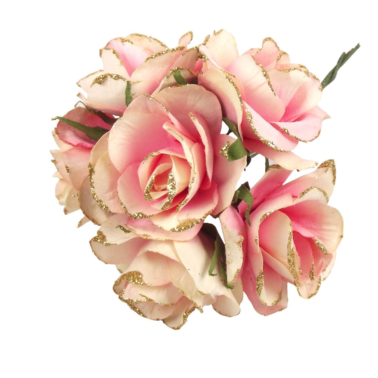2x Bunches of 6 Paper Glitter Edge Roses
