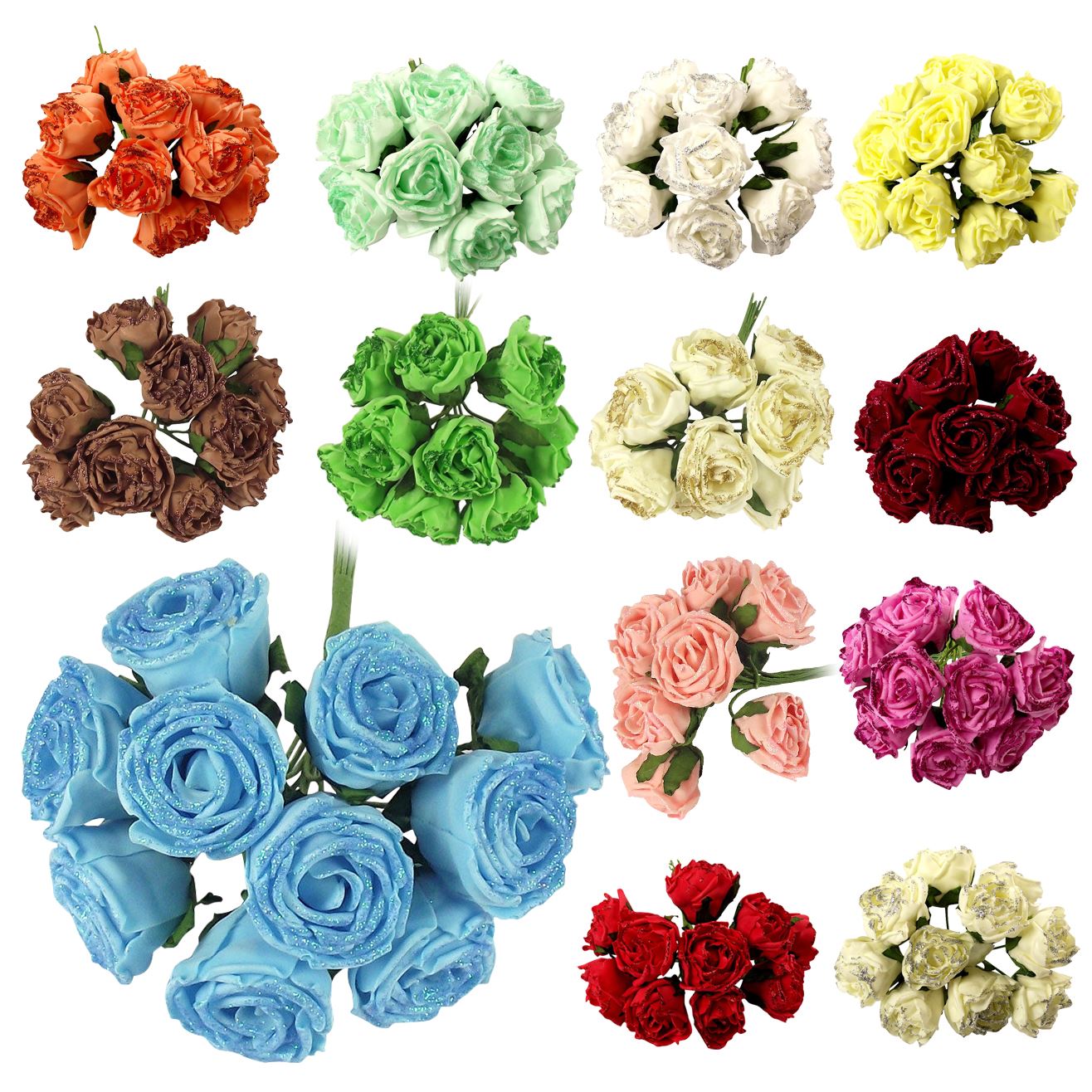 Bunch of 10 Glitter Foam Roses