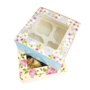 Vintage Floral Printed 4 Hole Cupcake Boxes