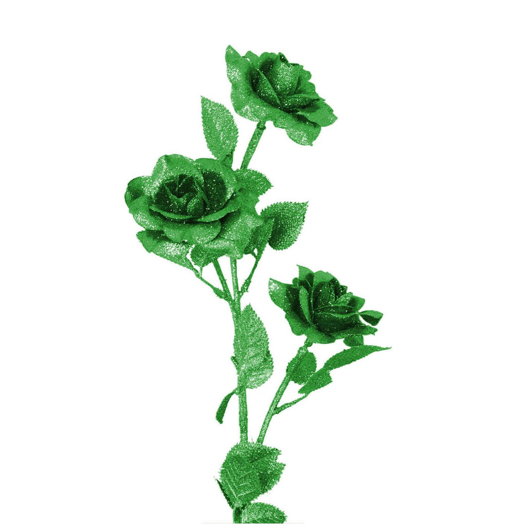 Heavy Glittered 3 Head Rose Spray