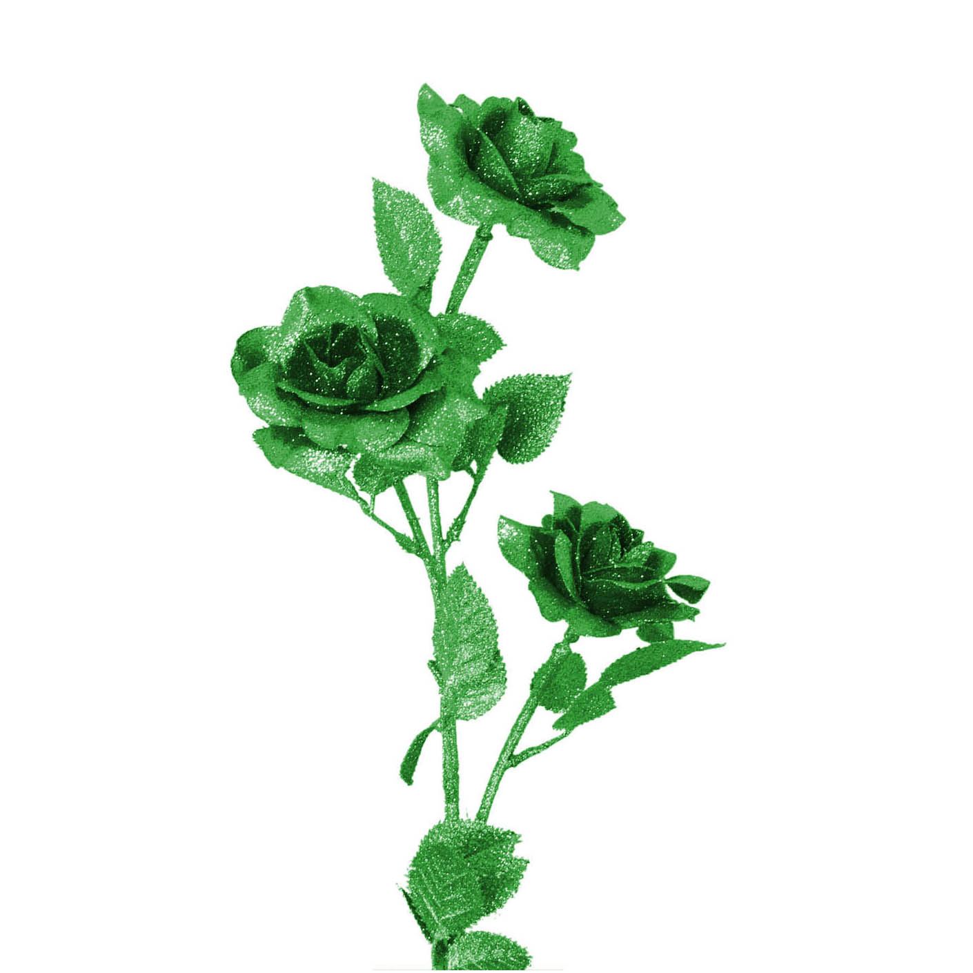 Heavy Glittered 3 Head Rose Spray