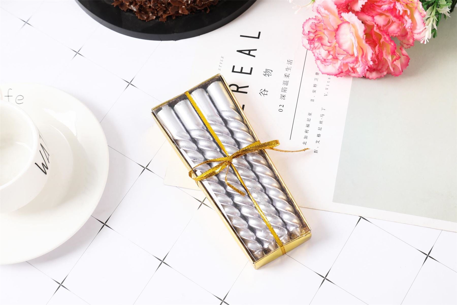 Metallic Slim Twisted Taper Candles