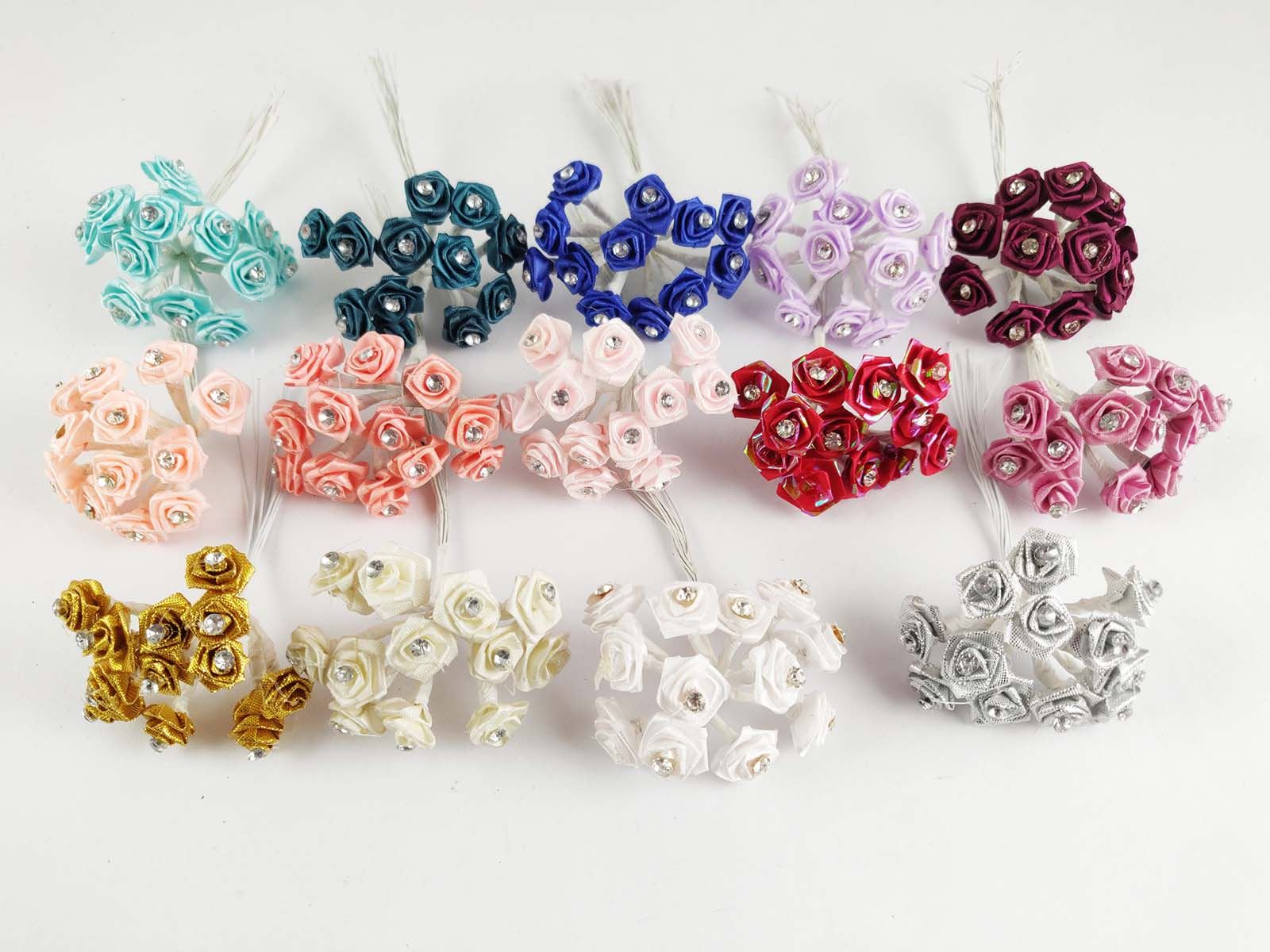Bundle of 12 Mini Satin Diamante Roses