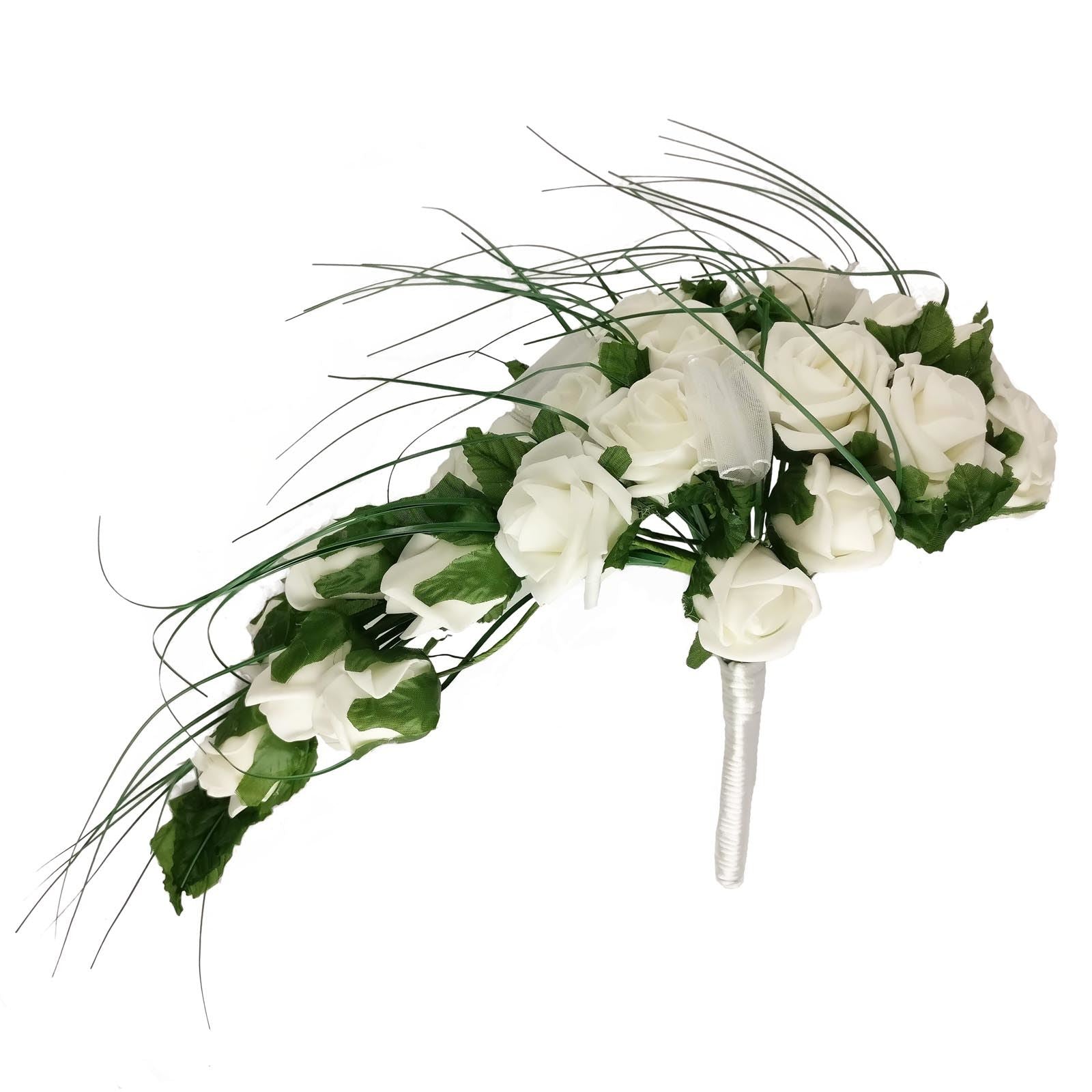 Teardrop Shower Bouquet with Roses and Grass