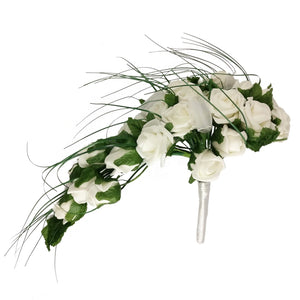 Teardrop Shower Bouquet with Roses and Grass