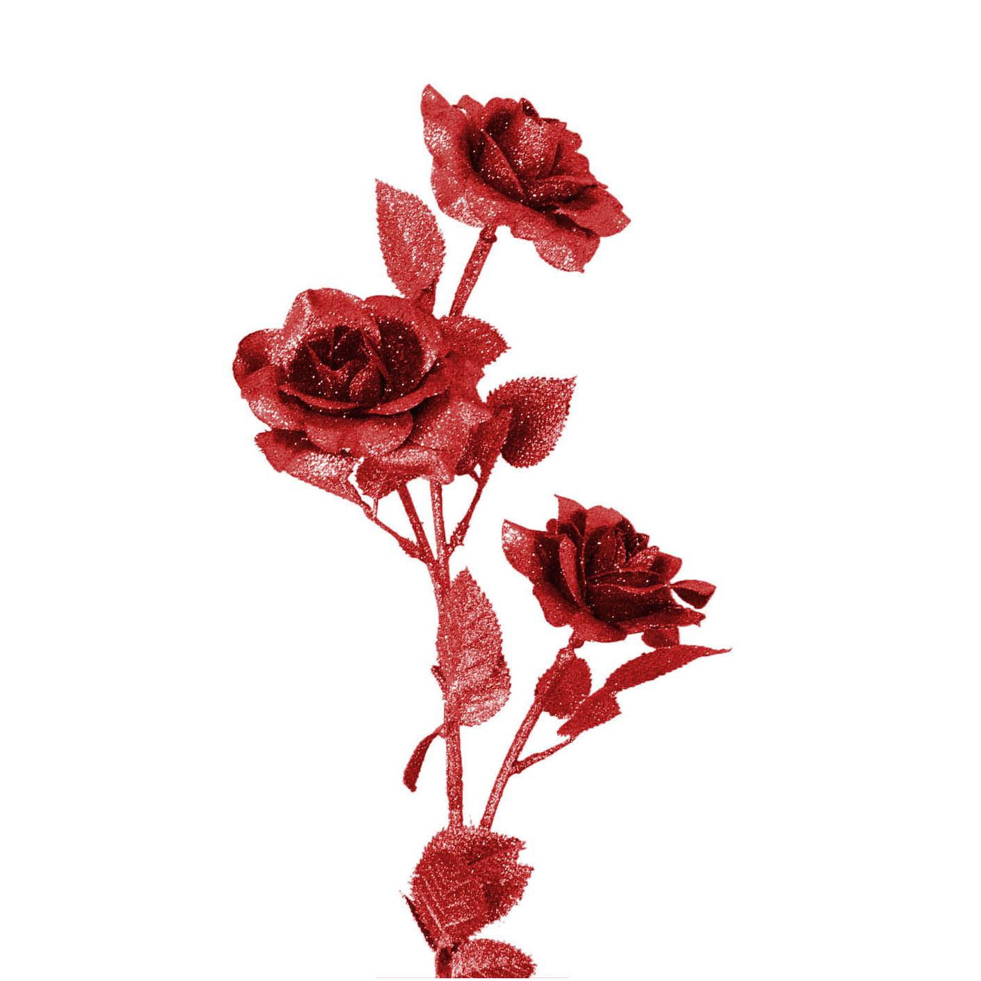 Heavy Glittered 3 Head Rose Spray