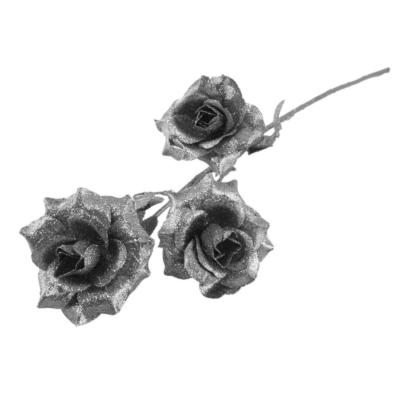Heavy Glittered 3 Head Rose Spray
