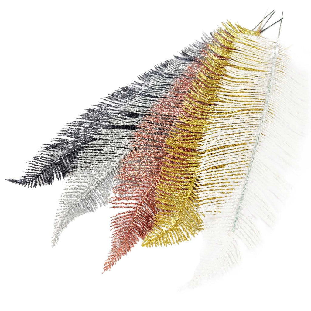 2x Large Heavy Glittered Spiky Feather Leaf