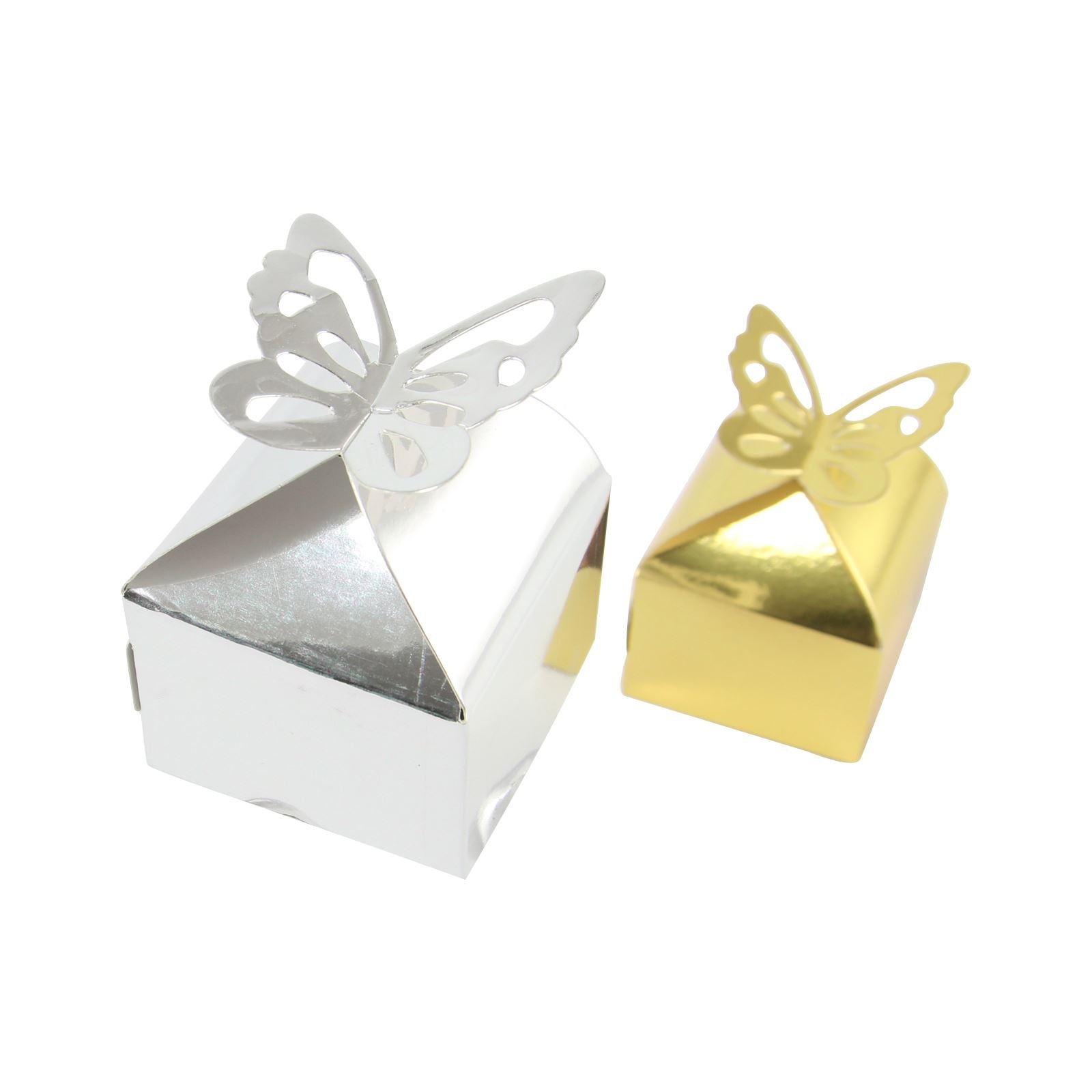 Metallic Chrome Silver and Gold Butterfly Top Favour Boxes