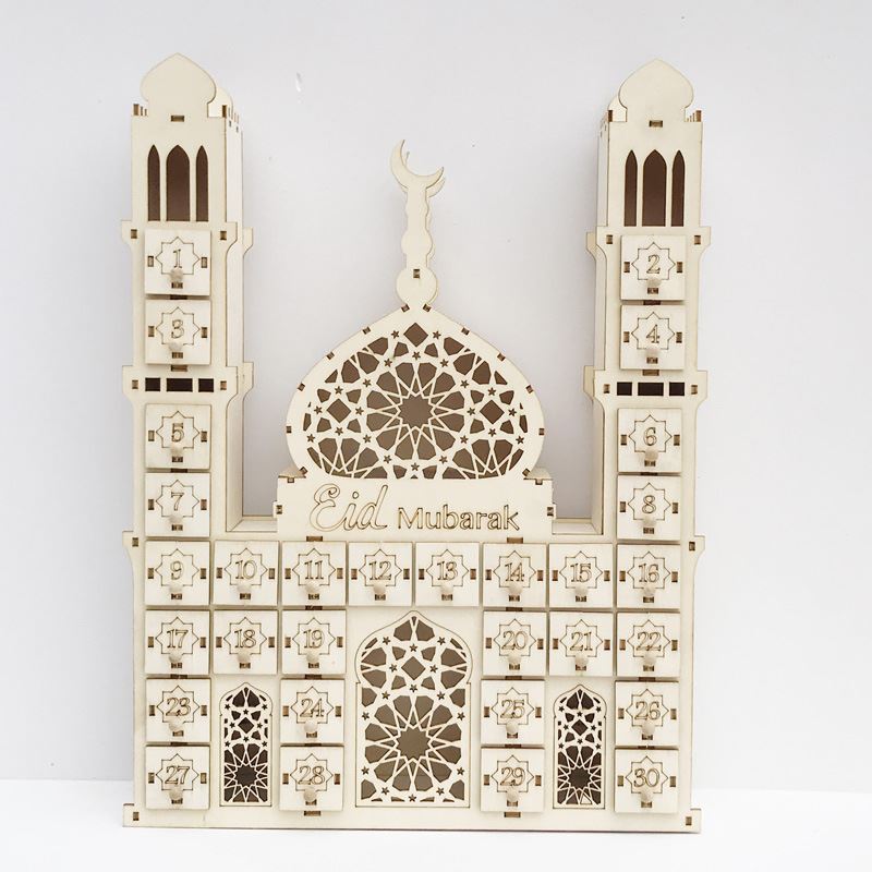 Deluxe 3D Laser Cut Ply Wooden Ramadan Advent Calender with LED Light