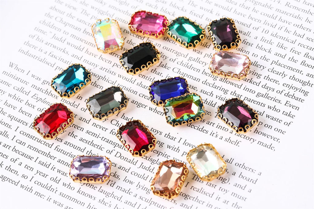 Coloured Large Rectangular Rhinestones in Setting