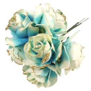 2x Bunches of 6 Paper Glitter Edge Roses