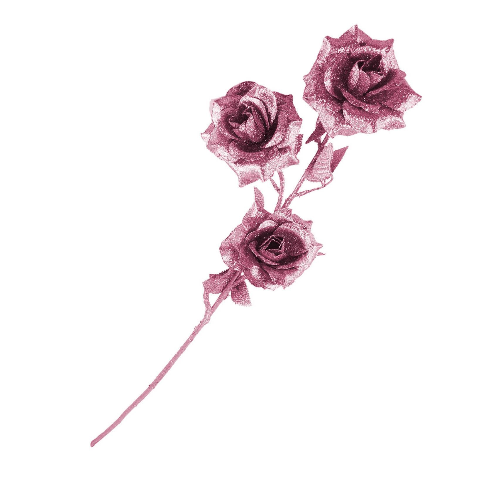 Heavy Glittered 3 Head Rose Spray